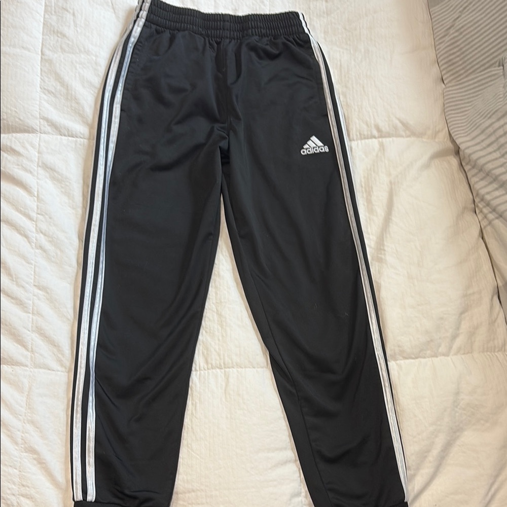 Adidas Black and White Sweatpants with Signature Stripes Boys Medium Size 10/12
